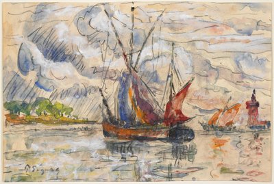 Fischerboote in La Rochelle, ca. 1919-21 (Graphit, Aquarell und opakes Weiß) von Paul Signac